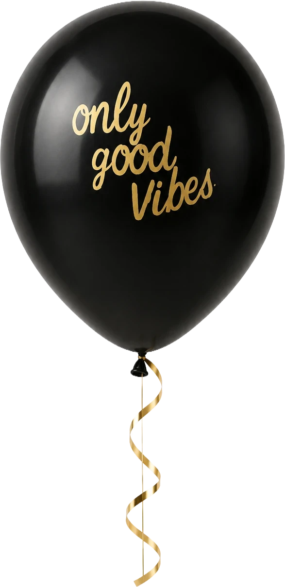 Black balloon reading Only Good Vibes